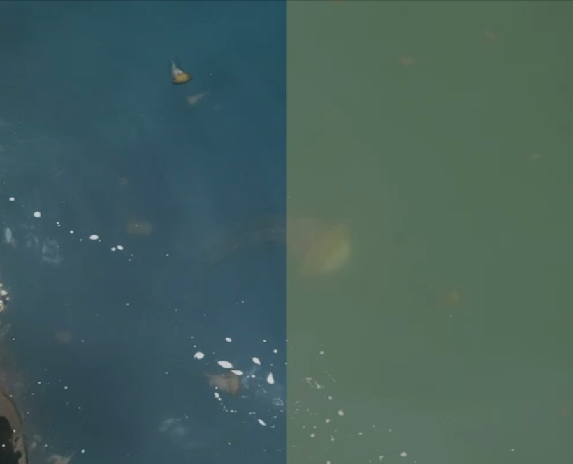 Screen wipe color correction and grade of jellyfish in the water in Monterey, CA